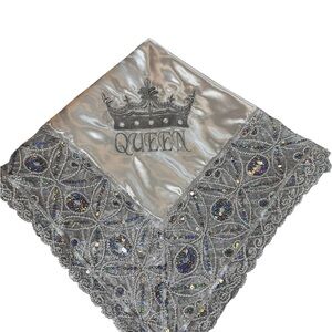 Elegant Silver and White Embroidered Church Lap Scarf